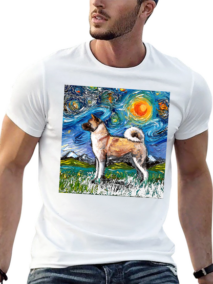 Starry Night Akita T-Shirt - Artistic Dog Lover Tee