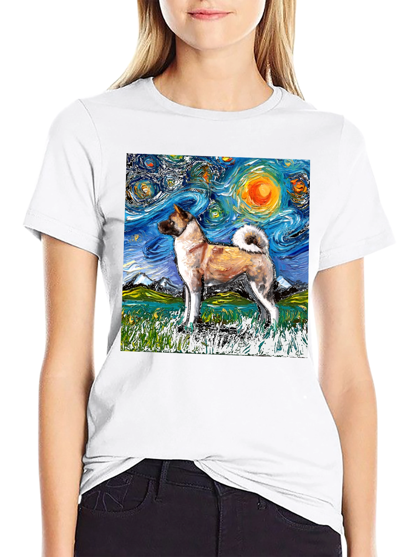 Starry Night Akita T-Shirt - Artistic Dog Lover Tee