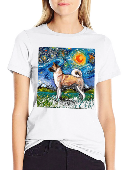 Starry Night Akita T-Shirt - Artistic Dog Lover Tee