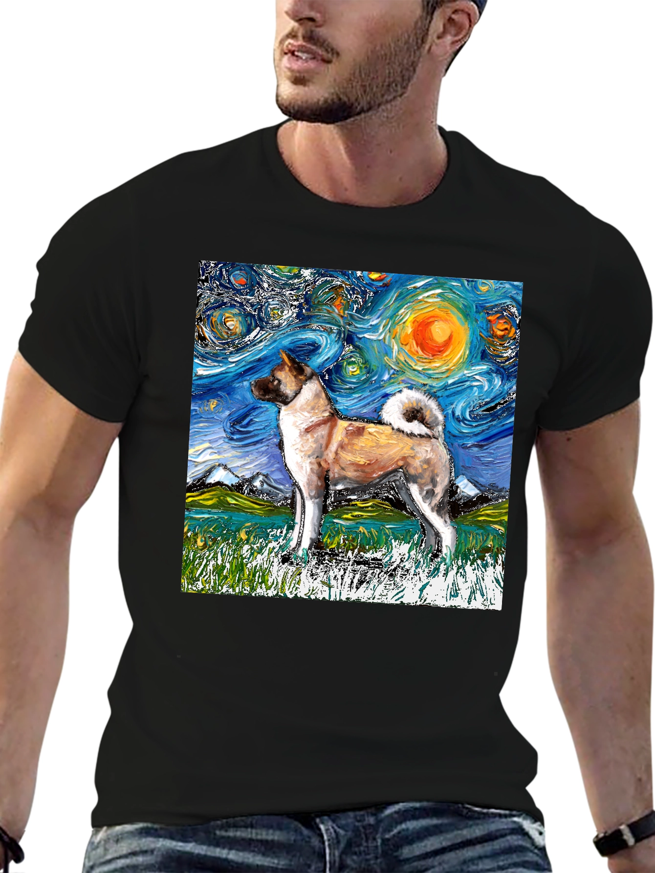 Starry Night Akita T-Shirt - Artistic Dog Lover Tee
