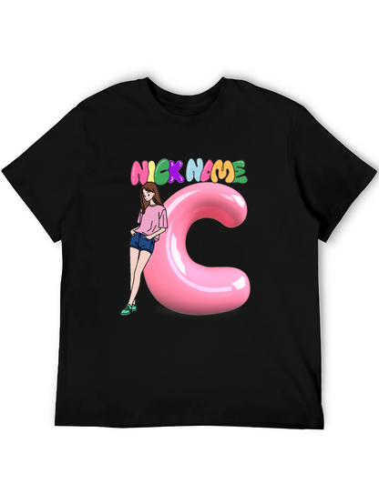 Black Graphic Tee: Nick Name Girl & C