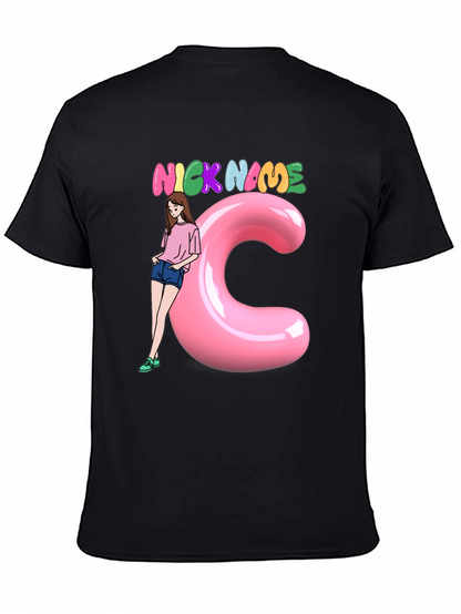 Black Graphic Tee: Nick Name Girl & C