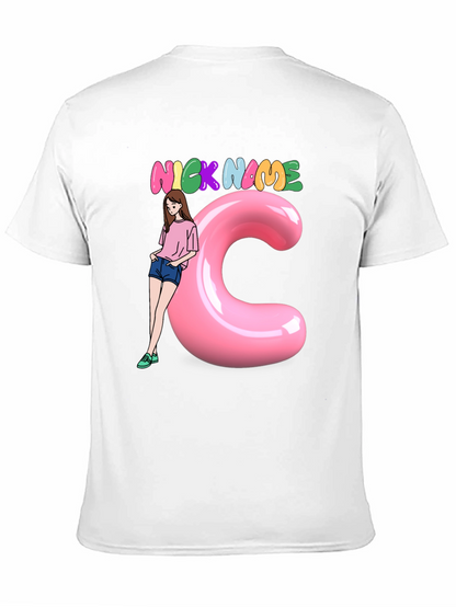 Black Graphic Tee: Nick Name Girl & C