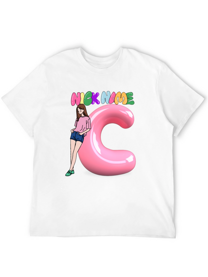 Black Graphic Tee: Nick Name Girl & C
