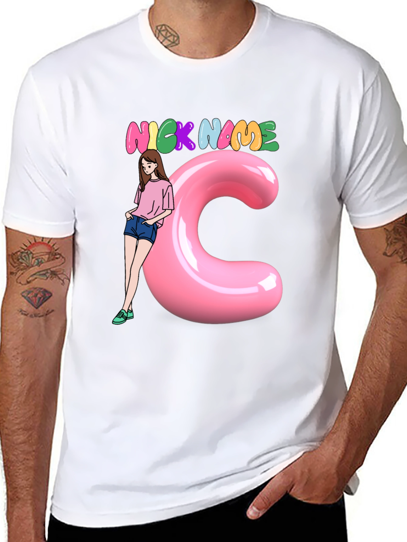 Black Graphic Tee: Nick Name Girl & C