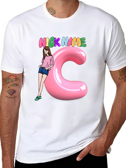 Black Graphic Tee: Nick Name Girl & C