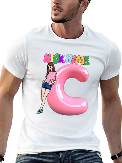 Black Graphic Tee: Nick Name Girl & C