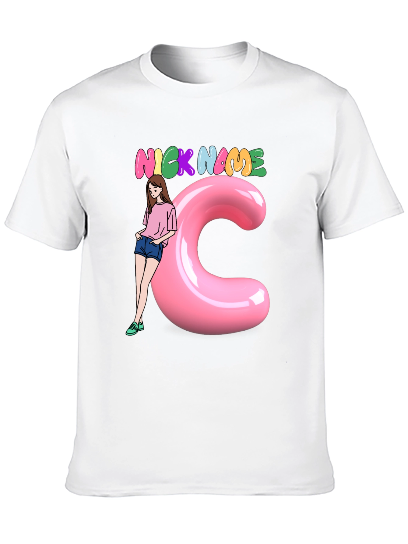 Black Graphic Tee: Nick Name Girl & C