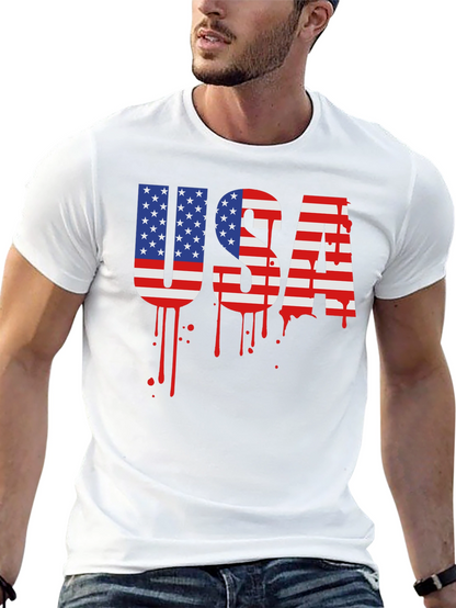 USA Flag Drip Graphic T-Shirt