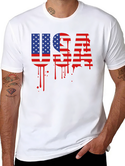USA Flag Drip Graphic T-Shirt