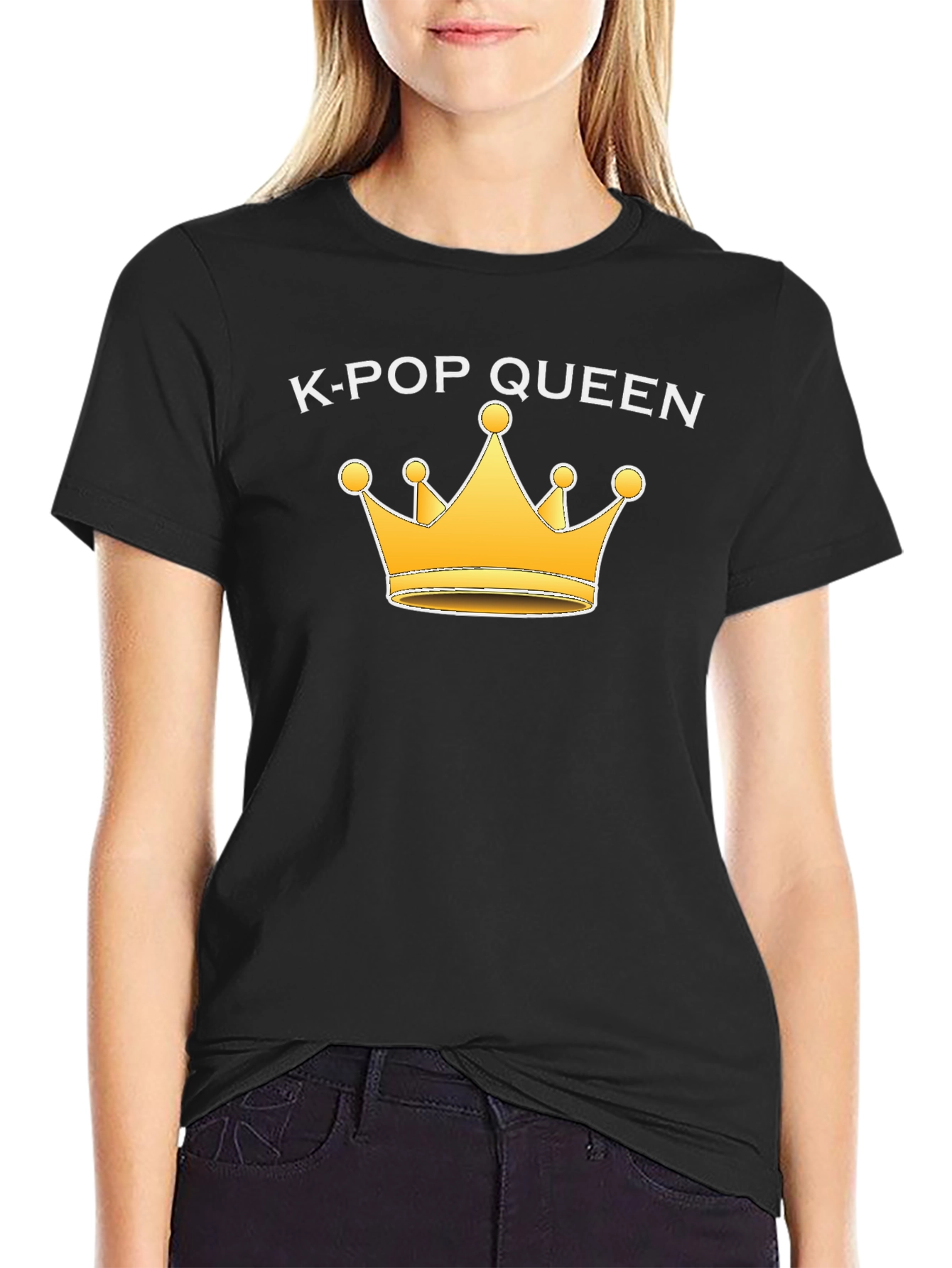K-Pop Queen Black T-Shirt with Gold Crown