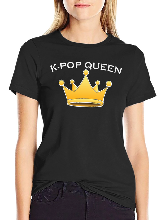 K-Pop Queen Black T-Shirt with Gold Crown