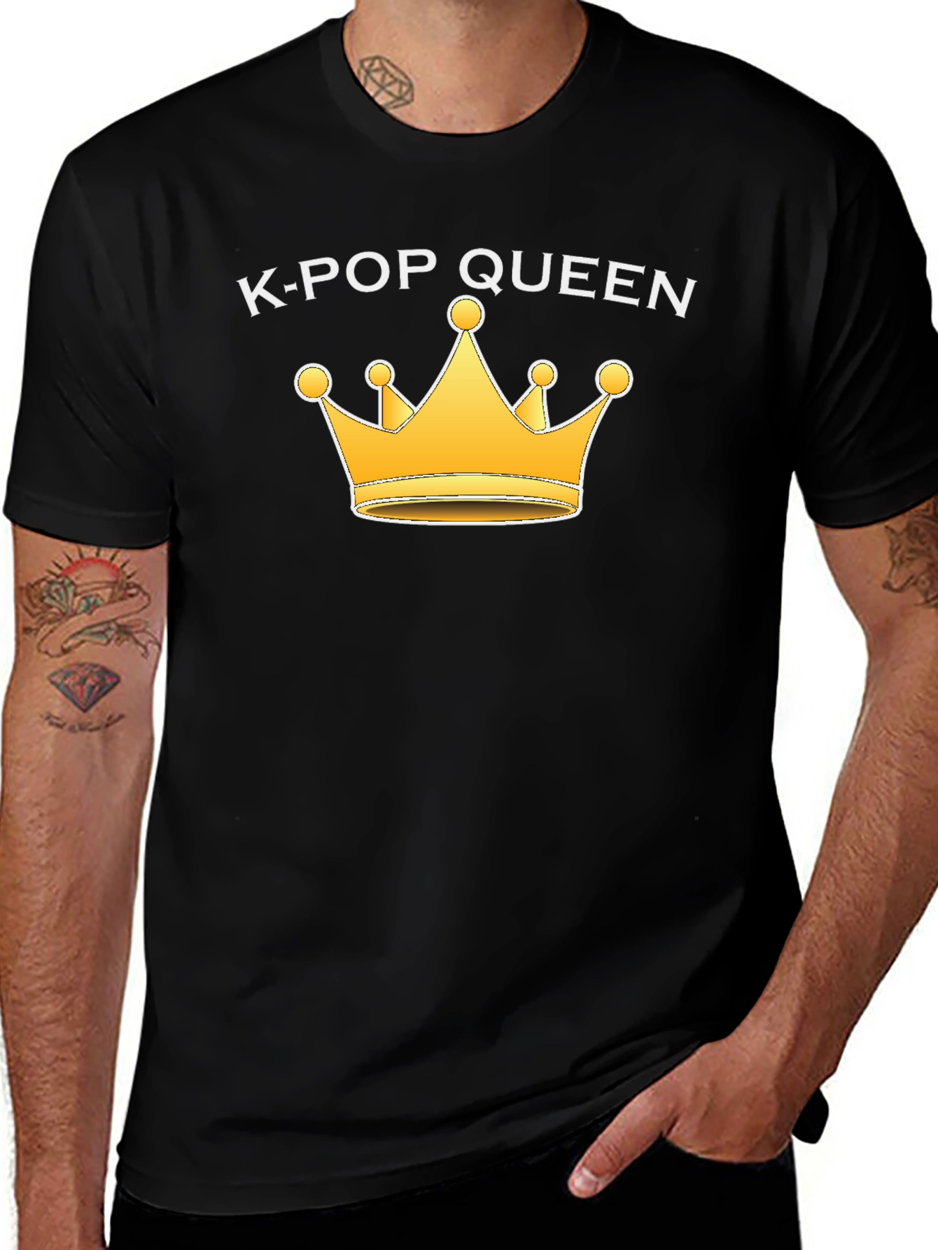 K-Pop Queen Black T-Shirt with Gold Crown