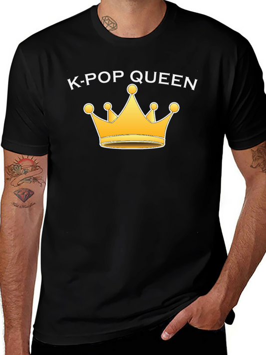 K-Pop Queen Black T-Shirt with Gold Crown