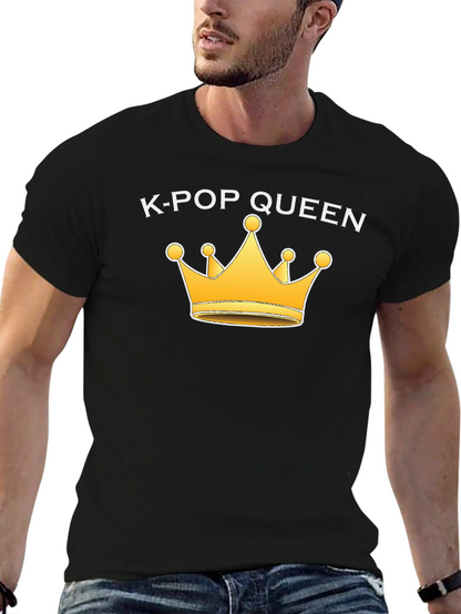 K-Pop Queen Black T-Shirt with Gold Crown