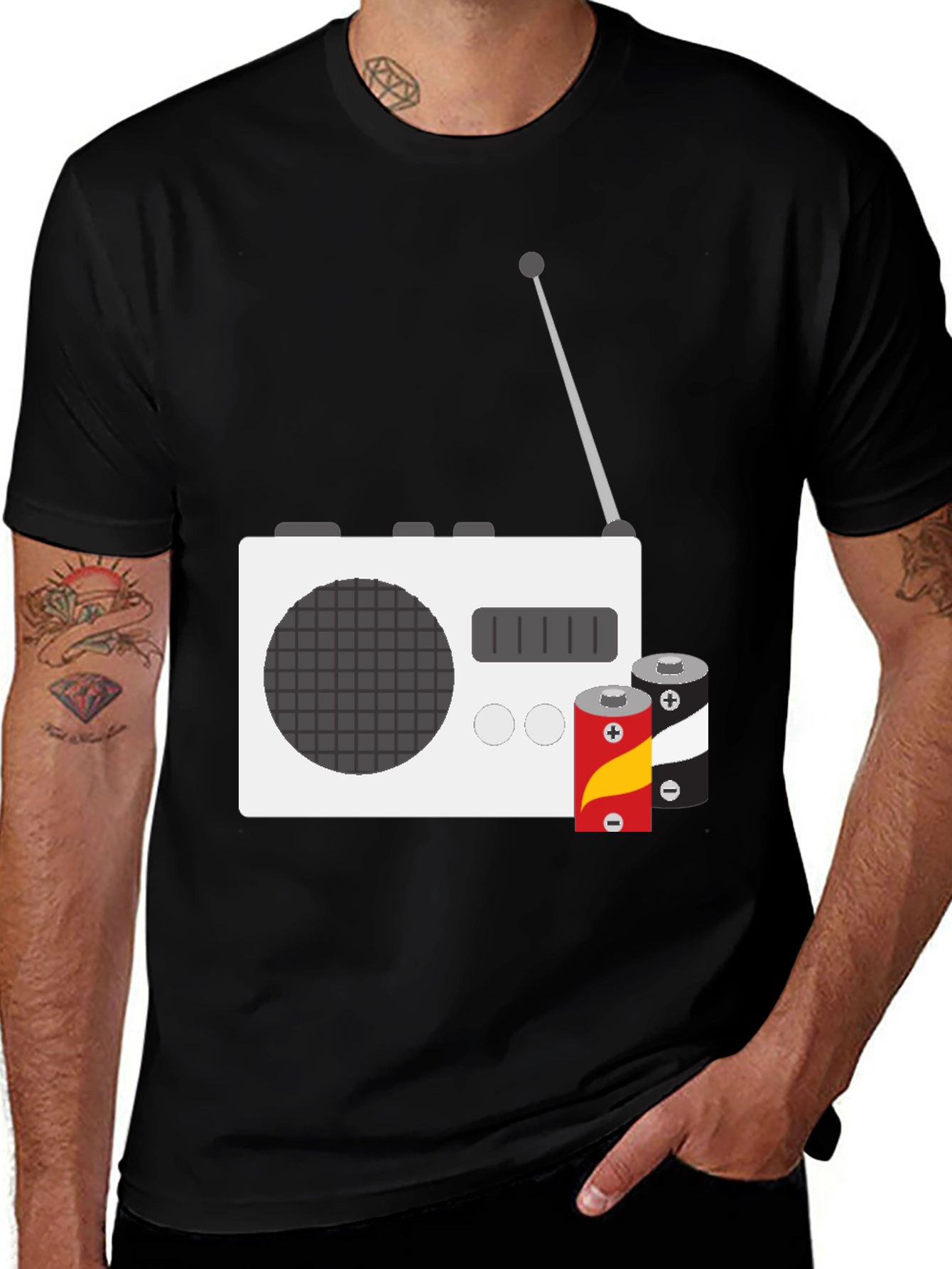 Retro Radio T-Shirt with Batteries - Classic Graphic Tee