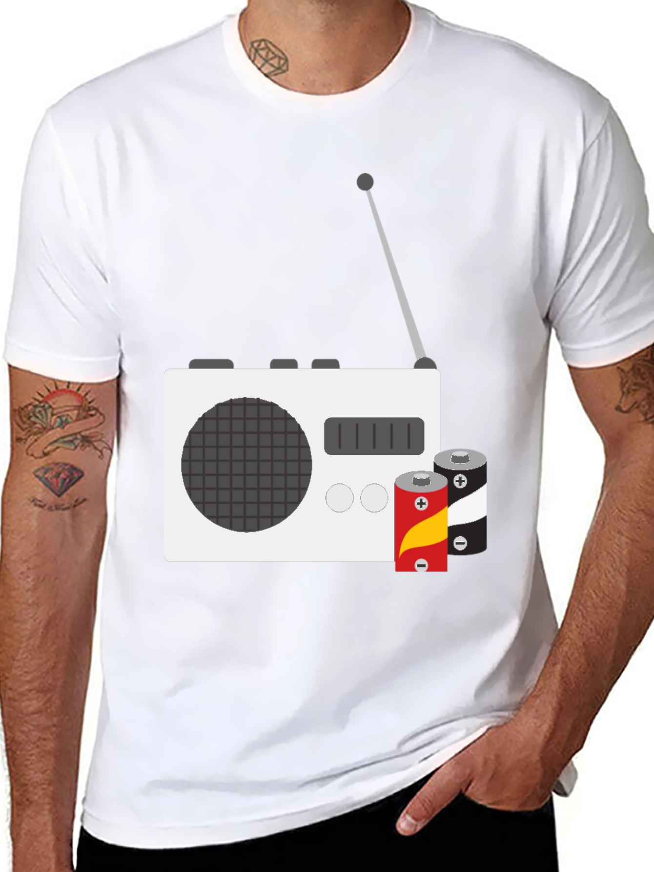 Retro Radio T-Shirt with Batteries - Classic Graphic Tee