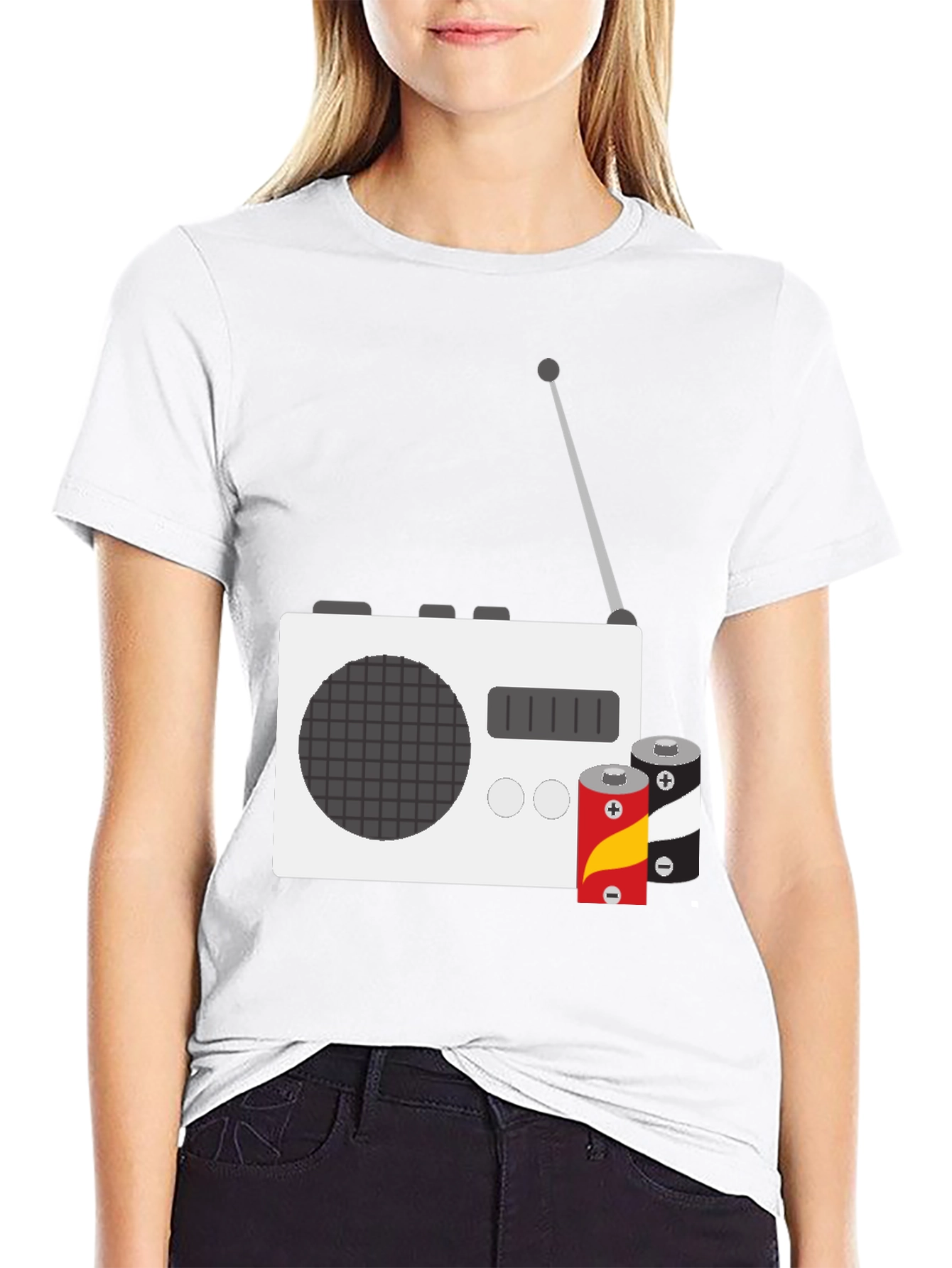 Retro Radio T-Shirt with Batteries - Classic Graphic Tee