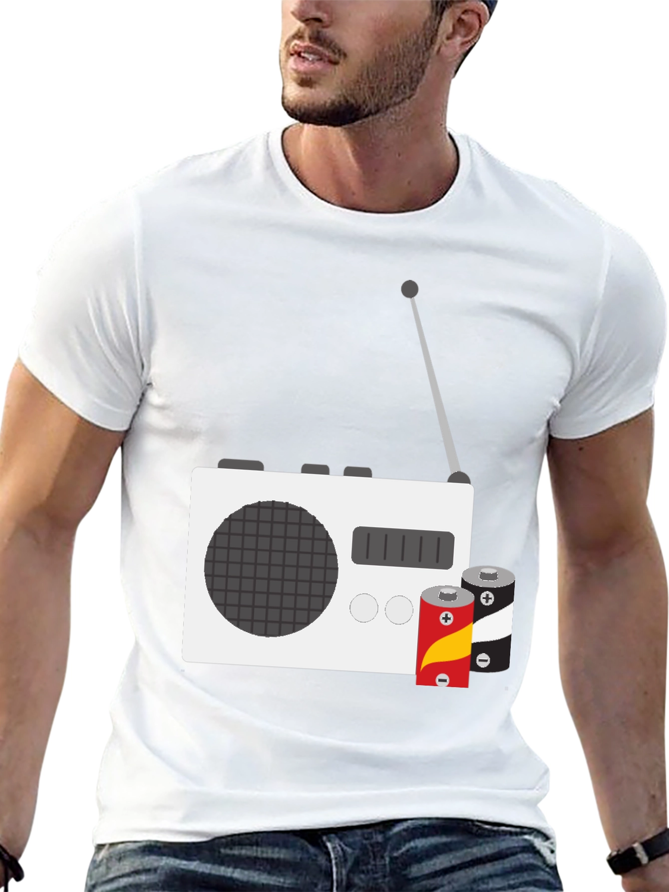 Retro Radio T-Shirt with Batteries - Classic Graphic Tee