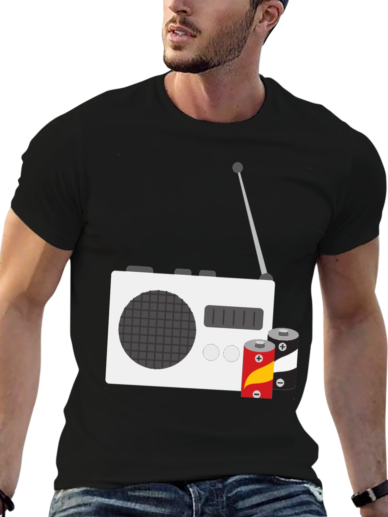 Retro Radio T-Shirt with Batteries - Classic Graphic Tee