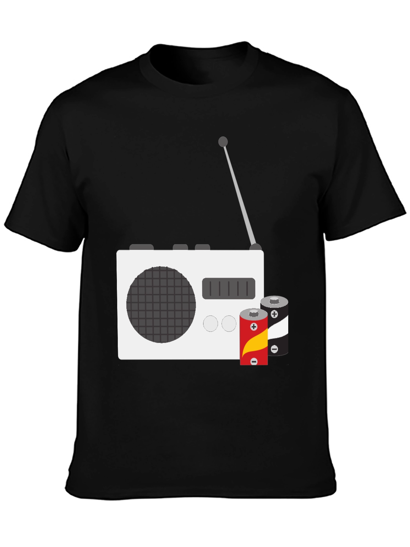 Retro Radio T-Shirt with Batteries - Classic Graphic Tee