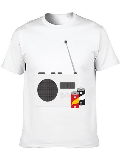Retro Radio T-Shirt with Batteries - Classic Graphic Tee