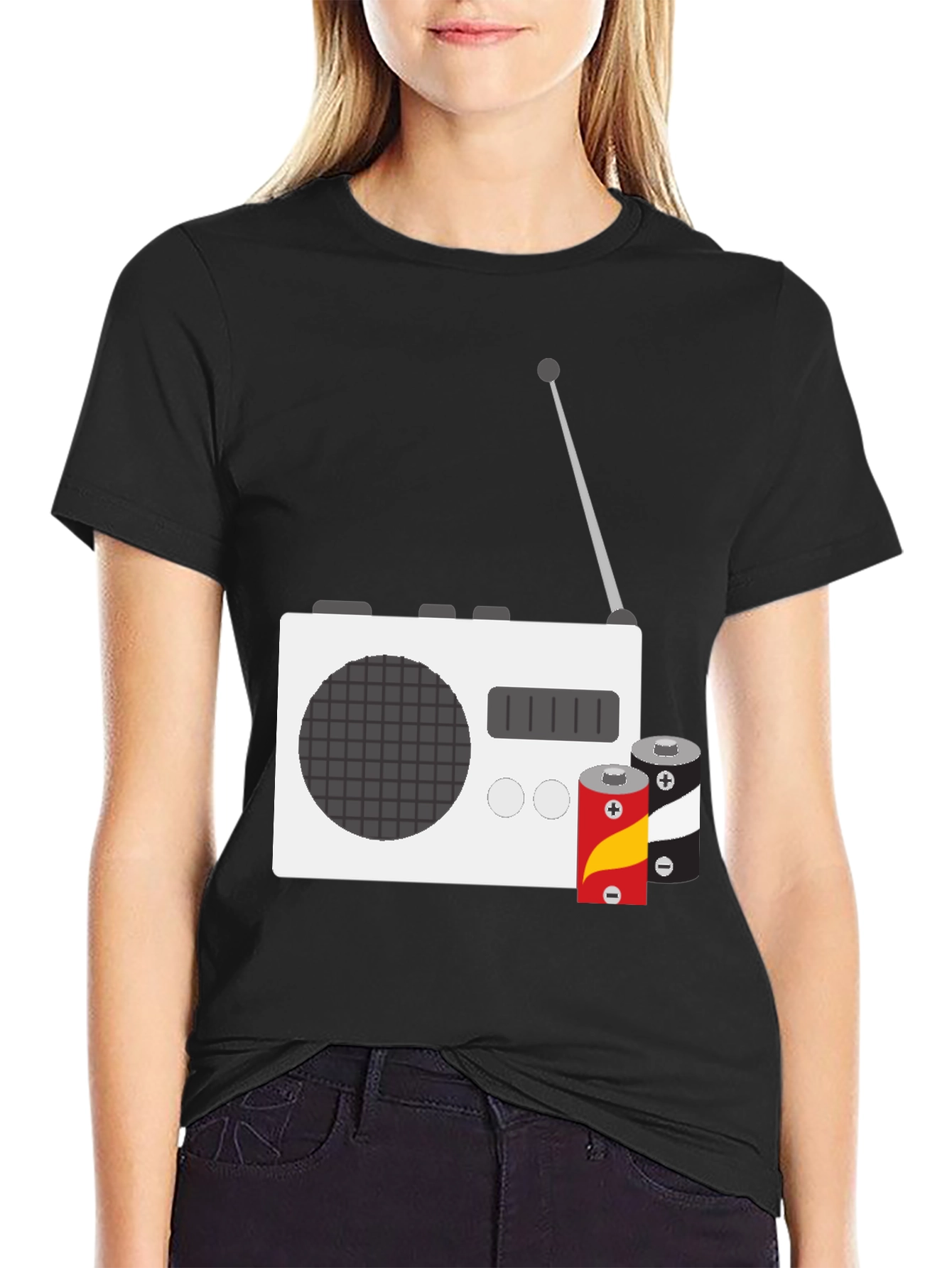 Retro Radio T-Shirt with Batteries - Classic Graphic Tee