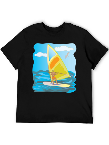 Windsurfing Graphic T-Shirt: Black Cotton Tee