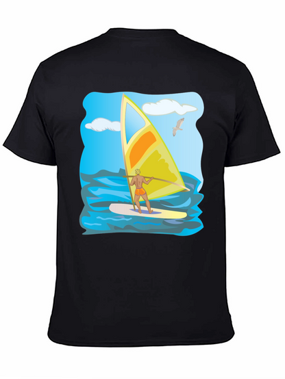 Windsurfing Graphic T-Shirt: Black Cotton Tee