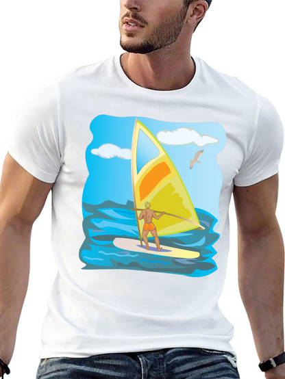 Windsurfing Graphic T-Shirt: Black Cotton Tee