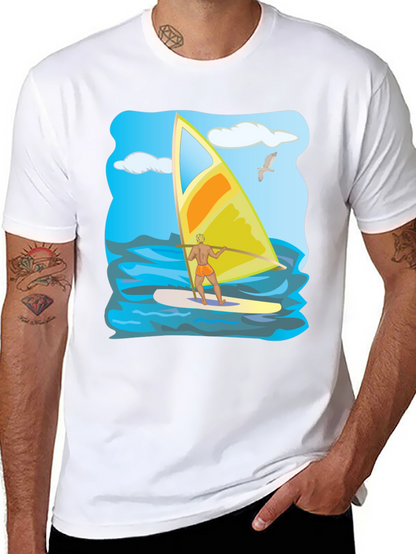 Windsurfing Graphic T-Shirt: Black Cotton Tee