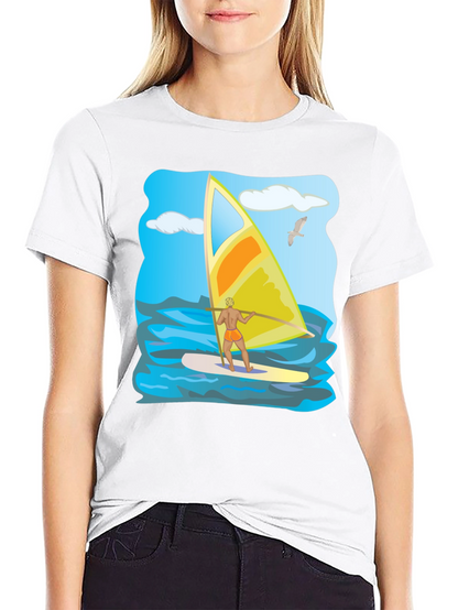 Windsurfing Graphic T-Shirt: Black Cotton Tee