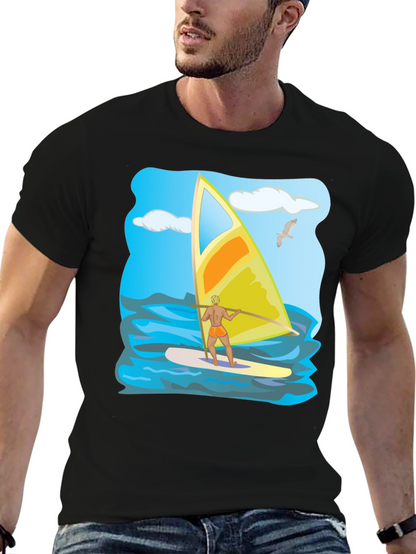 Windsurfing Graphic T-Shirt: Black Cotton Tee