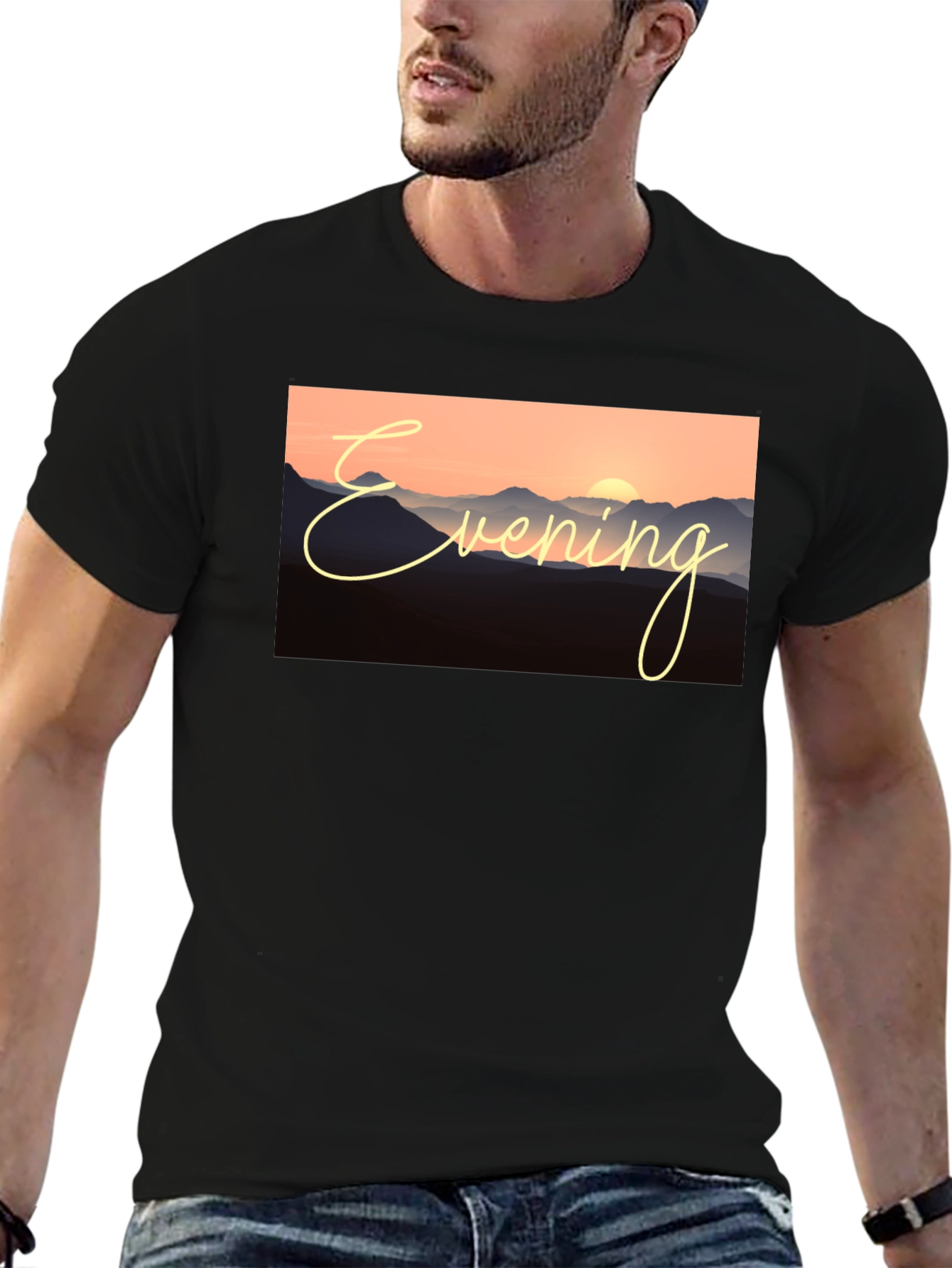 Evening Mountain Sunset Black T-Shirt