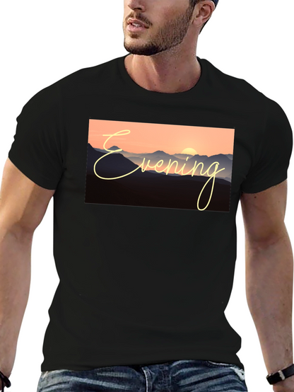 Evening Mountain Sunset Black T-Shirt