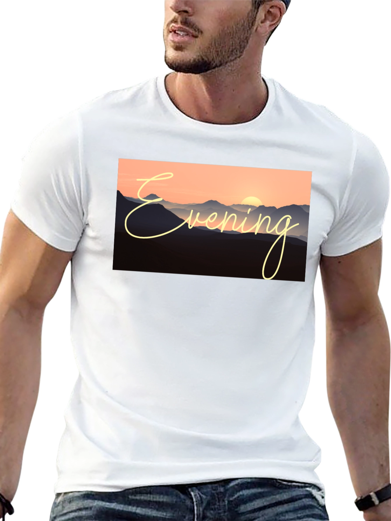 Evening Mountain Sunset Black T-Shirt