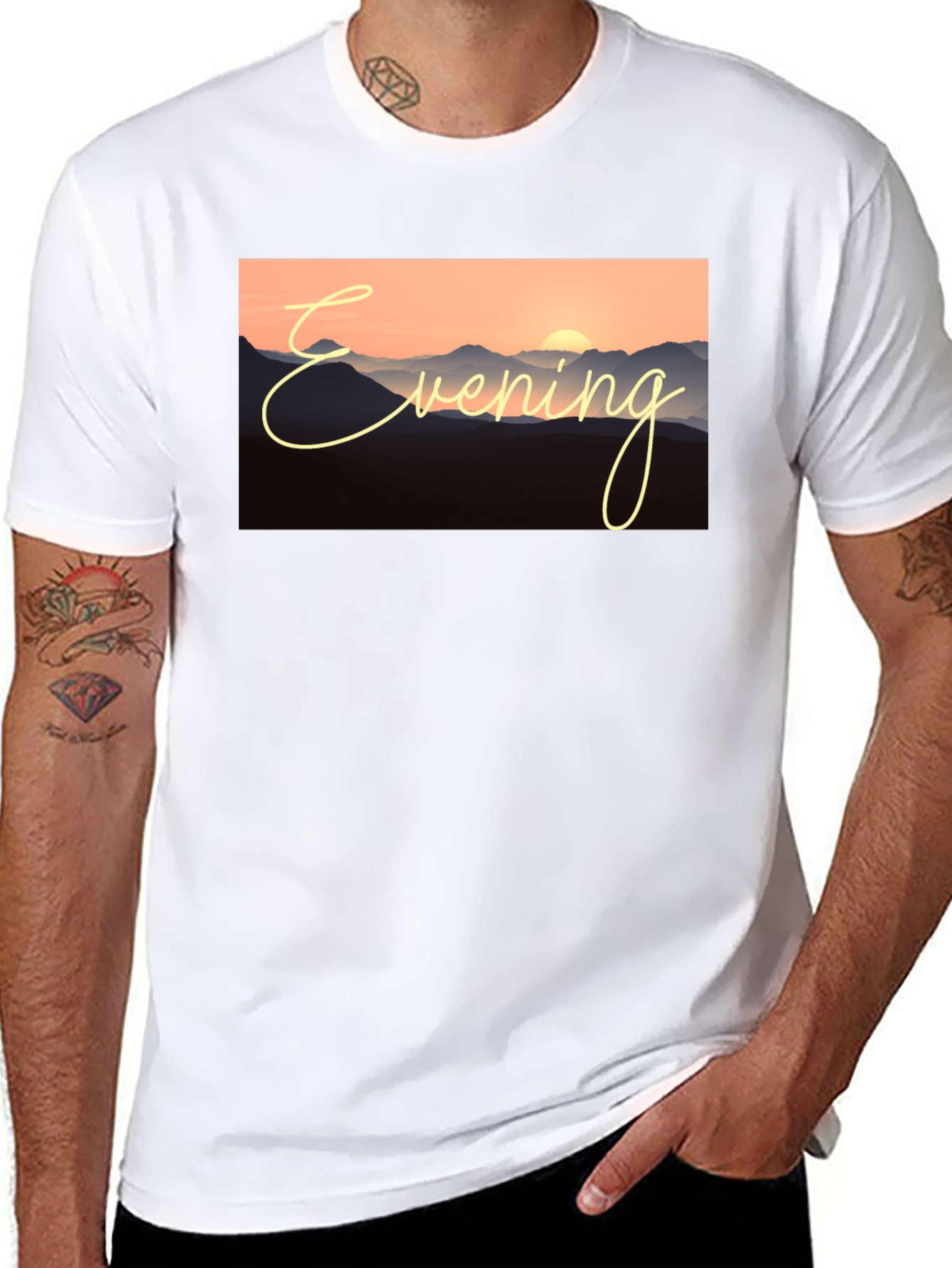 Evening Mountain Sunset Black T-Shirt