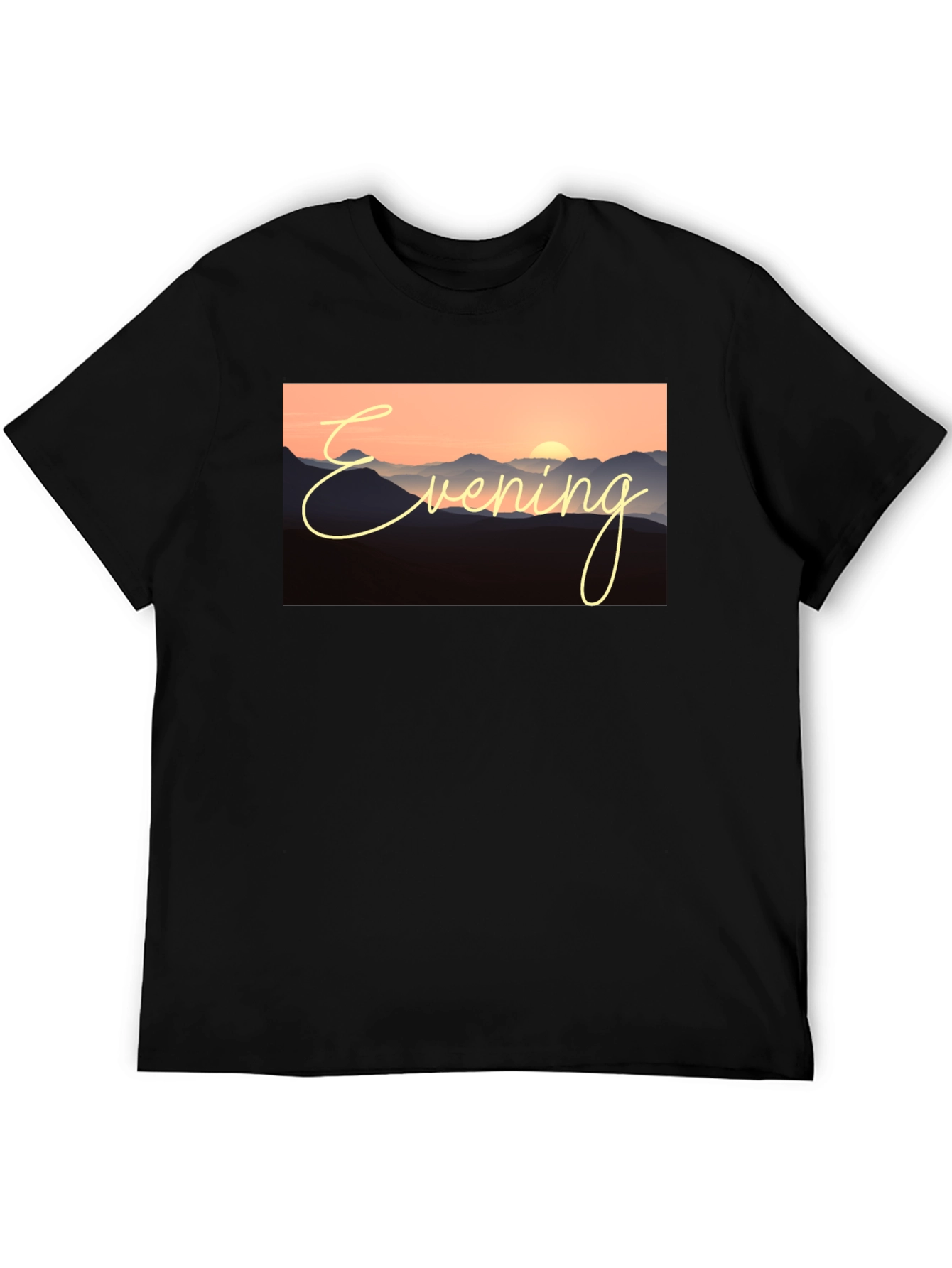 Evening Mountain Sunset Black T-Shirt