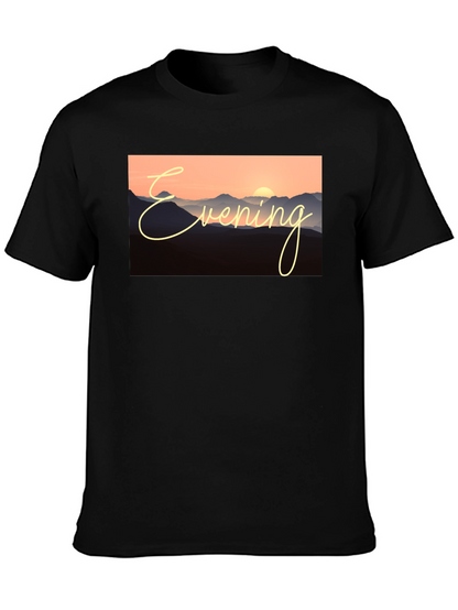 Evening Mountain Sunset Black T-Shirt