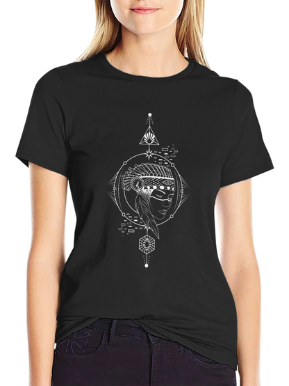 Geometric Headdress Graphic Black T-Shirt