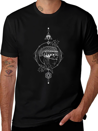 Geometric Headdress Graphic Black T-Shirt