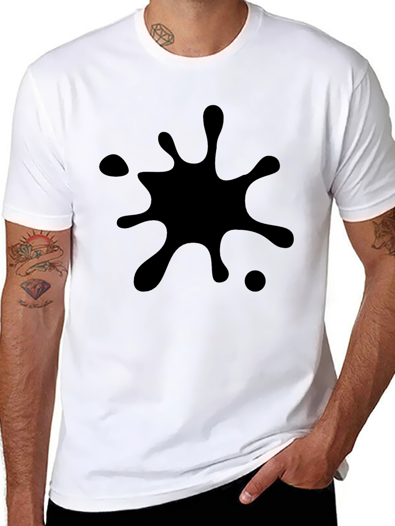 Black Splatter Print T-Shirt - Casual Style