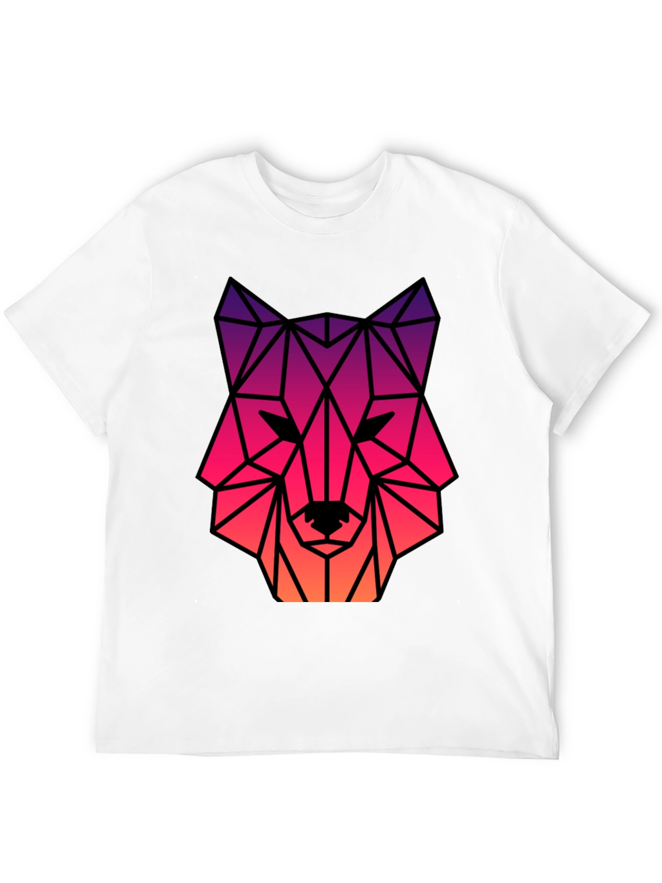 Geometric Wolf Head Graphic Tee - Black