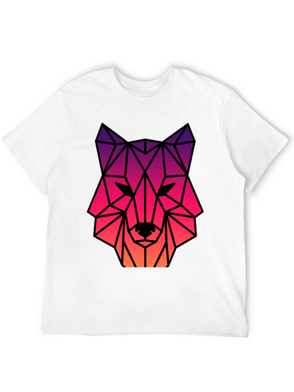 Geometric Wolf Head Graphic Tee - Black
