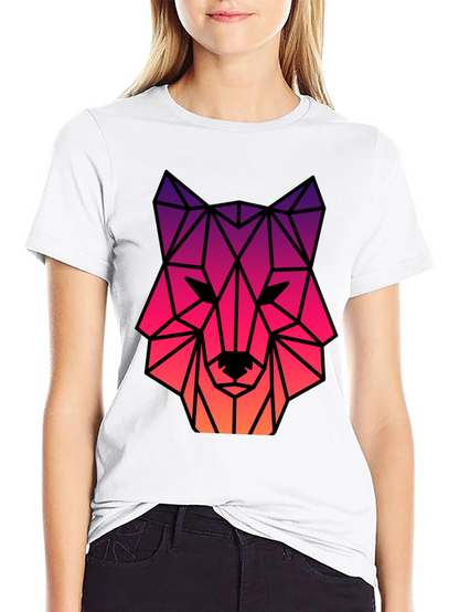 Geometric Wolf Head Graphic Tee - Black