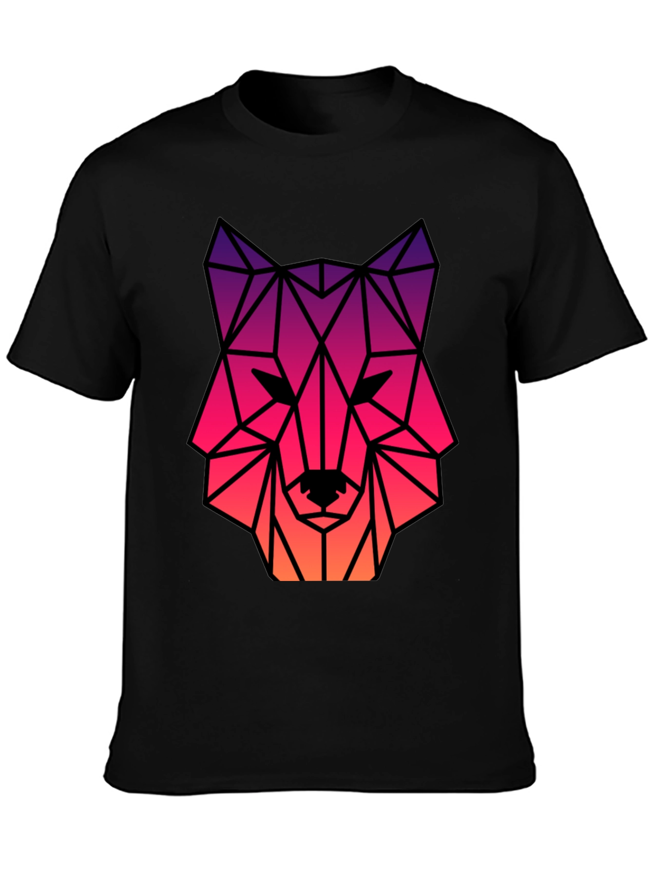 Geometric Wolf Head Graphic Tee - Black