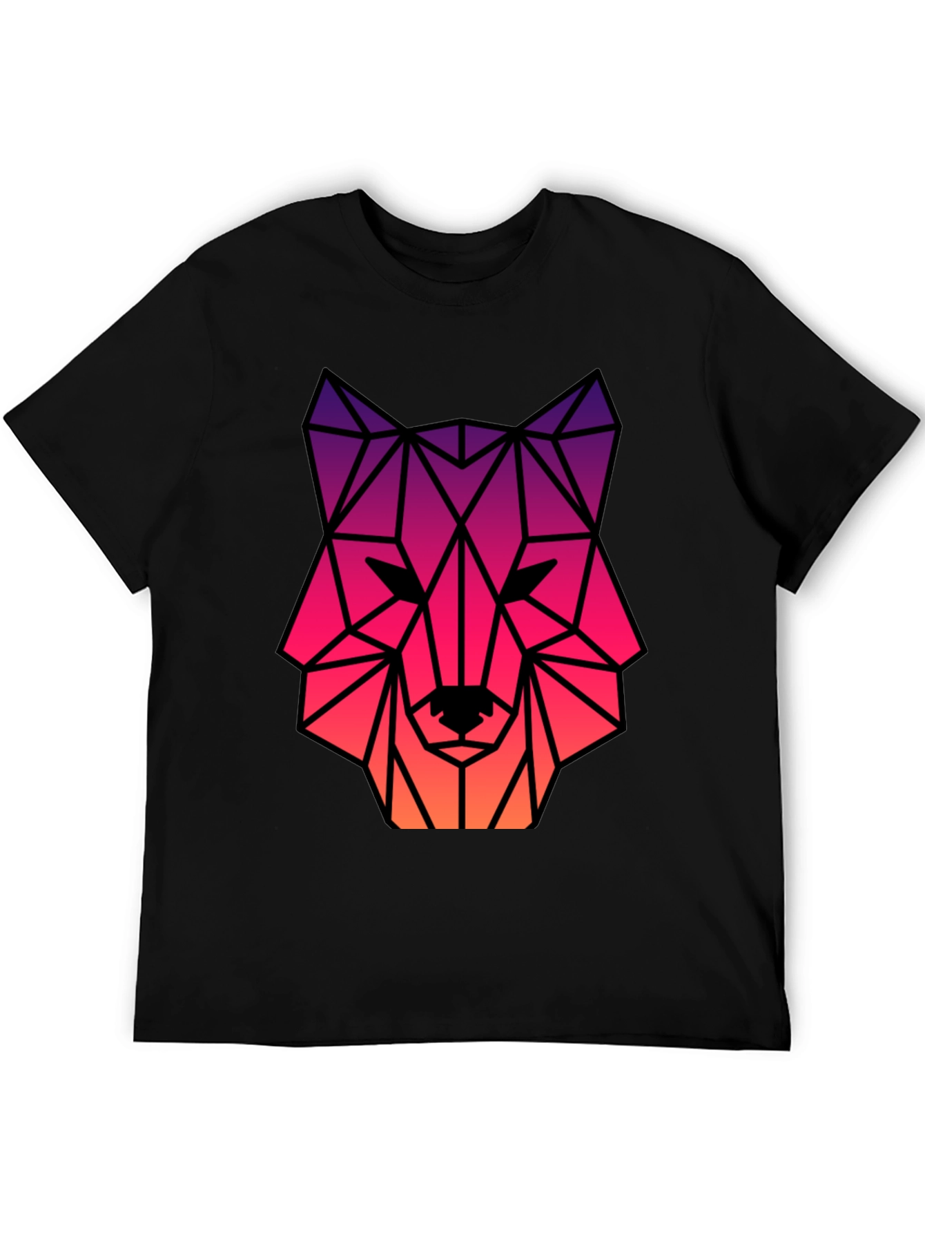 Geometric Wolf Head Graphic Tee - Black