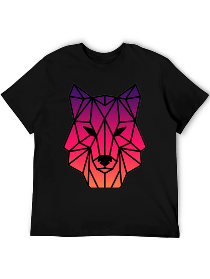 Geometric Wolf Head Graphic Tee - Black