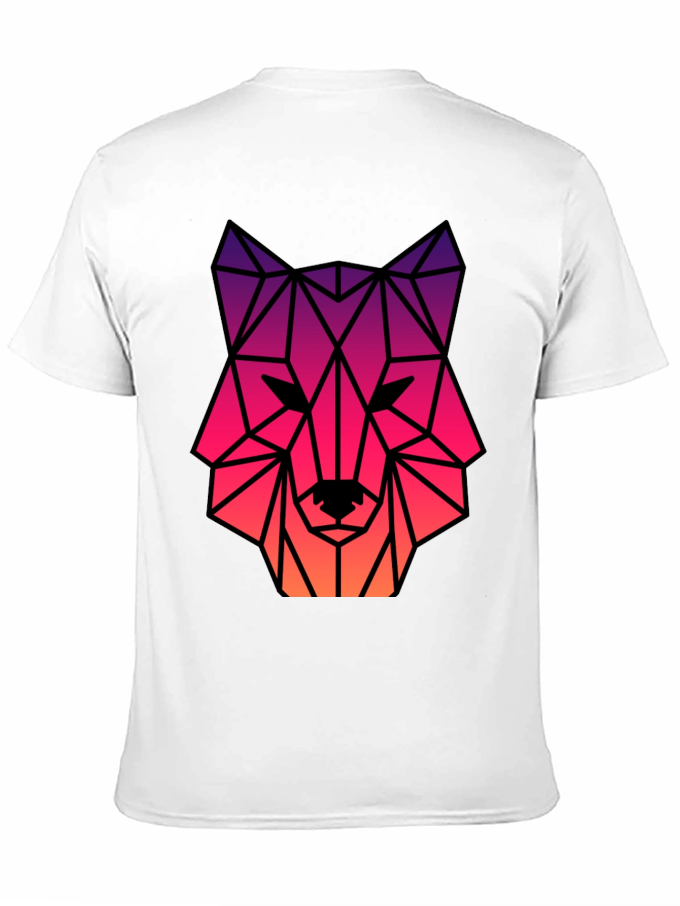 Geometric Wolf Head Graphic Tee - Black