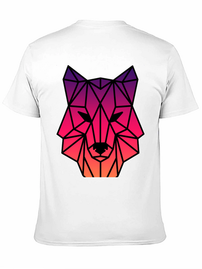 Geometric Wolf Head Graphic Tee - Black